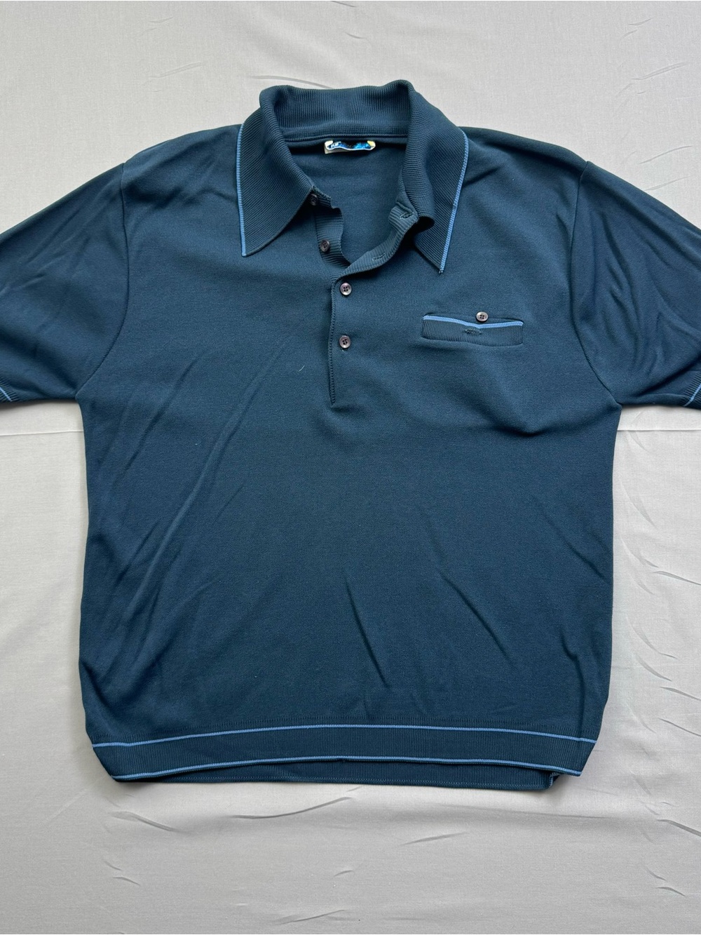 Vtg 70's JCPenney Towncraft Ban-Lon Polo Shirt Blue Nylon Knit Short Sleeve Sz M